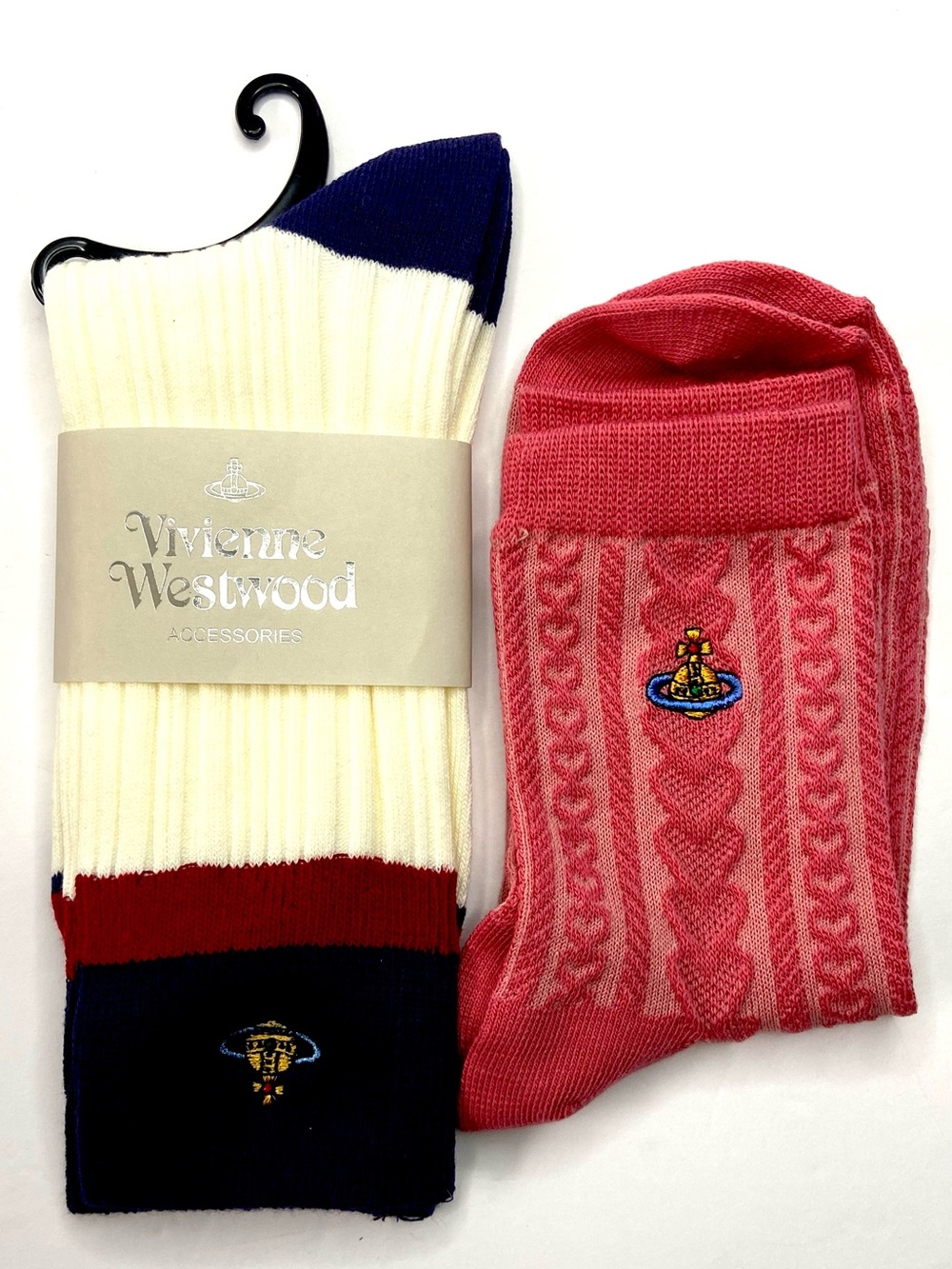 Vivienne Westwood Cream Navy & Pink Two-Pair Socks